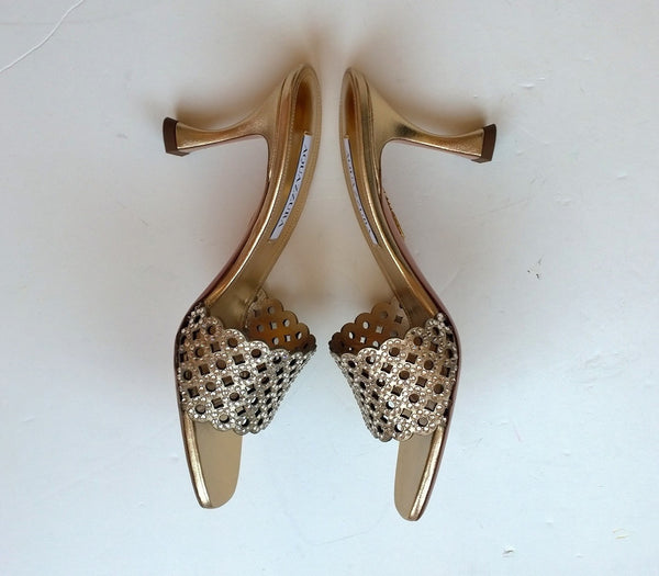 Aquazzura Gold Candy 75 Crystal Rhinestone Slides Sandals
