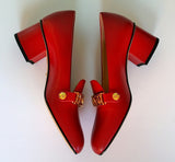 Gucci Sylvie Red Leather Loafers with Block Heels New Shoes